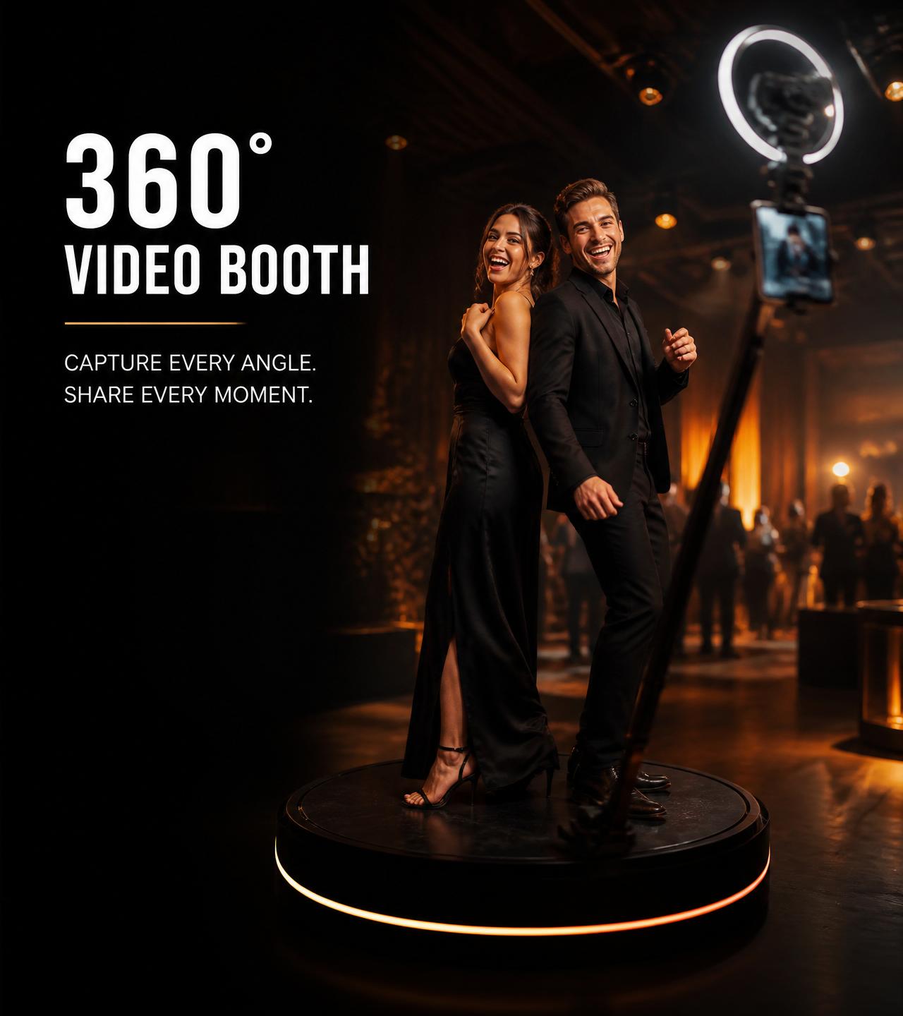 Gäste auf 360° Video Booth Plattform mit rotierender Kamera