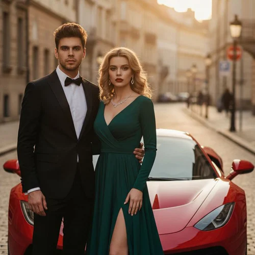 KI-Fotobox Stilwelt Supercar: Gast in modernem Sportwagen-Setting
